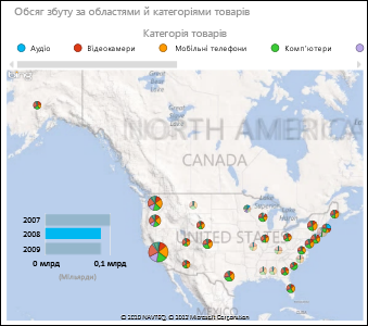 Карта США в Power View із секторними діаграмами