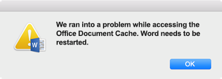 "Під час доступу до кеша документів Office виникла проблема. Word потрібно перезапустити" повідомлення про помилку.