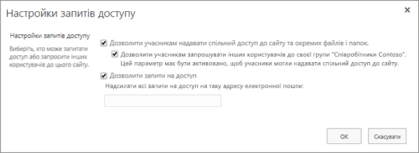 Панель для налаштування запитів на доступ