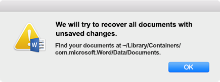 "We will try to recover all documents with unsaved changes" (Ми спробуємо відновити всі документи, у яких не збережено зміни)
