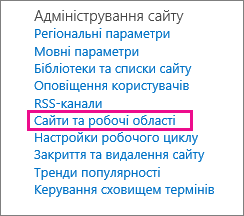 Розділ "Сайти та робочі місця" на сторінці "Настройки сайту"