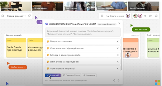 Відображає пропозиції Copilot у Whiteboard під час наради Teams.