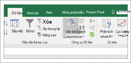 Tab Văn bản thành cột trong Excel.