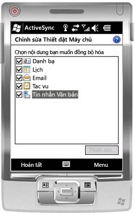 Chọn hộp kiểm Tin nhắn Văn bản trong Windows Mobile 6.5