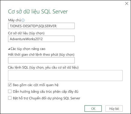 Power Query SQL Server kết nối Cơ sở dữ liệu