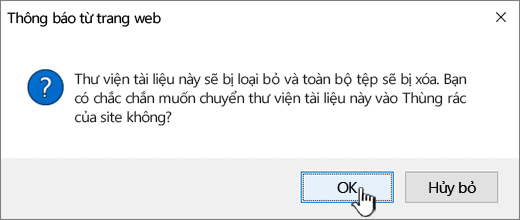 Hộp thoại xác nhận khi xóa thư viện