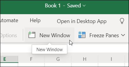 Lệnh Cửa sổ Mới trên dải băng trong Excel cho web