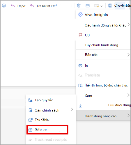 Gửi lại thông báo trên các phiên bản web và mới của Outlook.