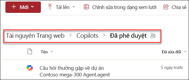 ảnh chụp màn hình cấu trúc thư mục nơi lưu một trợ lý ảo Copilot được phê duyệt