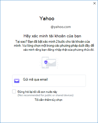 Màn hình thiết lập Yahoo Outlook ba - xác minh tài khoản