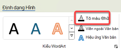 Để thay đổi màu của WordArt, chọn WordArt, rồi trên tab Định dạng Hình dạng, chọn Tô Văn bản.