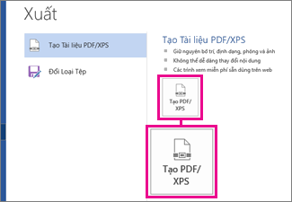 Tạo nút PDF/XPS trên tab Xuất trong Word 2016.