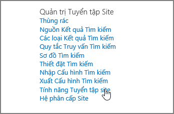 Tính năng Tuyển tập Site được chọn trên menu Quản trị Tuyển tập Site bên dưới thiết đặt