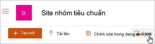 Ảnh chụp màn hình hiển thị nút Đồng bộ trên thư viện SharePoint.