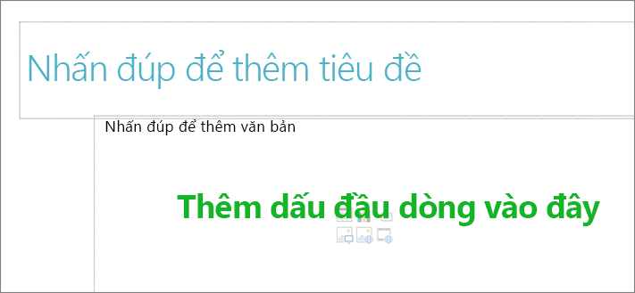 Hình ảnh của hộp tiêu đề trống và hộp văn bản trống để hiển thị nơi dấu đầu dòng sẽ hoạt động.