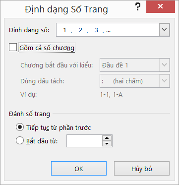 Hộp thoại Định dạng Số Trang