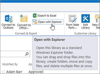 Tùy chọn mở trong Explorer trên tab Thư viện