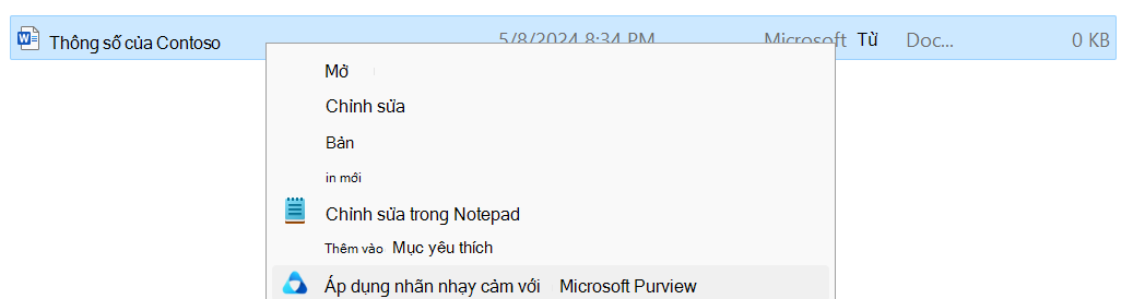 Áp dụng nhãn nhạy cảm với Microsoft Purview trong File Explorer