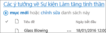 Phần Web Danh sách với mũi tên trỏ vào nối kết tiêu đề.