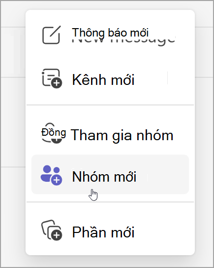 Ảnh chụp màn hình tùy chọn tạo nhóm mới. Nó cho thấy sau khi chọn tùy chọn mục mới.