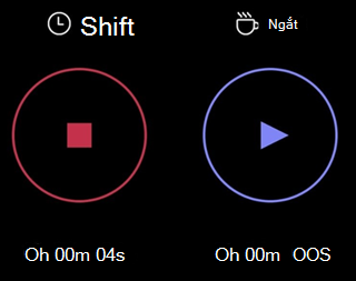Ảnh chụp màn hình của shift và break time counter và các nút trên Shift trên di động