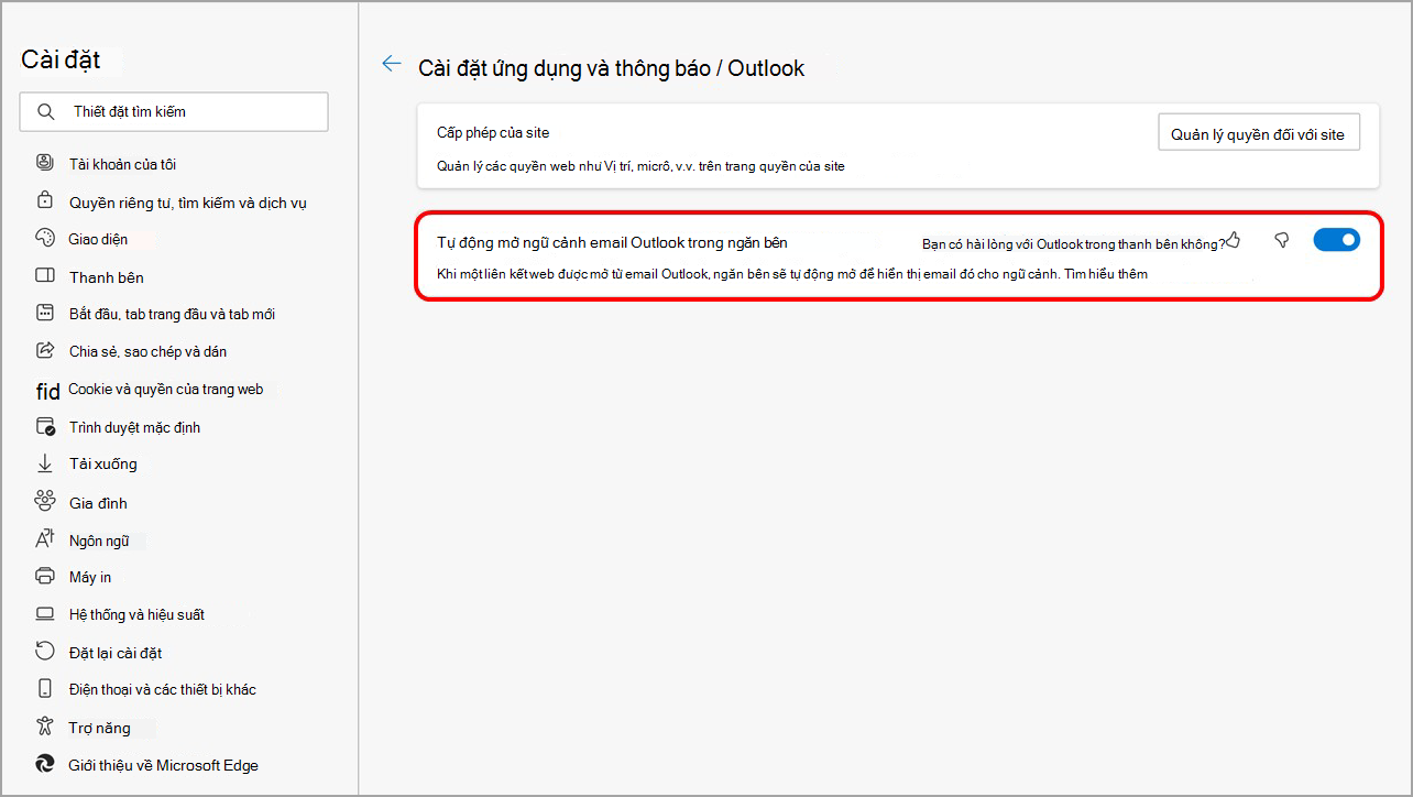 Tắt tính năng mở nội dung Outlook trong ngăn bên Microsoft Edge từ cài đặt Thanh bên Của Microsoft Edge.