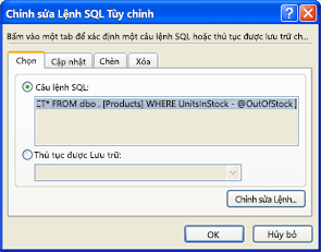 Hộp thoại Sửa Lệnh SQL Tùy chỉnh với câu lệnh SQL