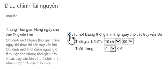 Trang cài đặt ứng dụng Quản trị Trung tâm với khung Thời gian hàng ngày được tô sáng