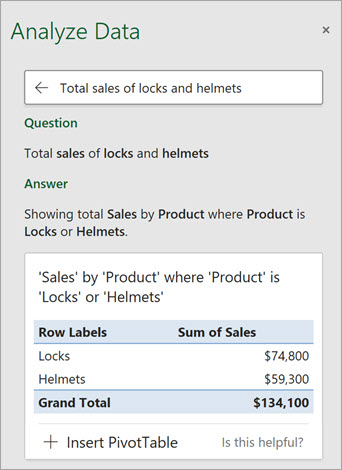 Phân tích Dữ liệu trong Excel để trả lời câu hỏi về số lượng Ổ khóa hoặc Mũ bảo hiểm đã được bán.
