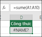 Excel hiển thị lỗi #NAME? khi tên hàm có lỗi đánh máy