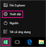 Truy nhập vào Thiết đặt từ Bắt đầu trong Windows 10