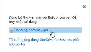 Hộp thoại đồng bộ hóa bây giờ với việc đồng bộ hóa liên kết được tô sáng