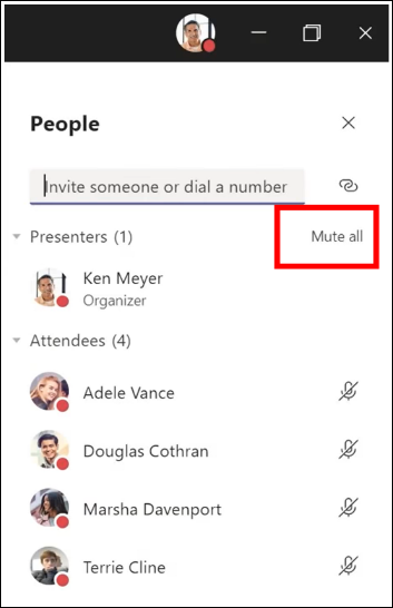 Bạn có thể tắt tiếng tất cả người dự trong cuộc họp.