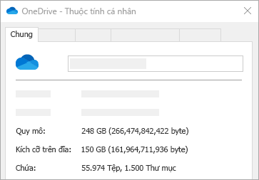 Kích cỡ OneDrive trên thuộc tính đĩa