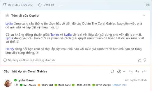 Tóm tắt chuỗi email với các trích dẫn được tạo bởi Copilot