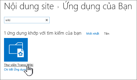 Nội dung site với lát xếp ứng dụng Wiki được tô sáng