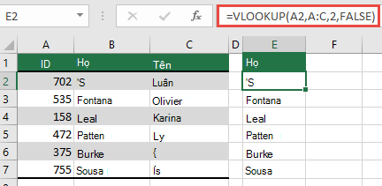 Sử dụng VLOOKUP truyền thống với một tham chiếu lookup_value: = VLOOKUP (A2, a, a, 32, FALSE). Công thức này sẽ không trả về một mảng động nhưng có thể được sử dụng với các bảng Excel.