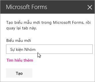 Pa-nen phần web Microsoft Forms dành cho biểu mẫu mới.