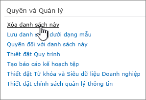 Xóa danh sách này bên dưới quyền và quản lý