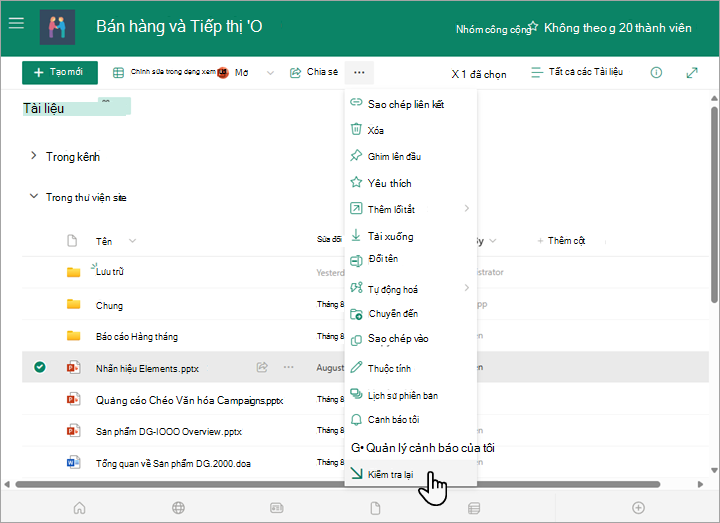 Chọn tùy chọn kiểm xuất từ menu Xem thêm ở trên danh sách tài liệu.