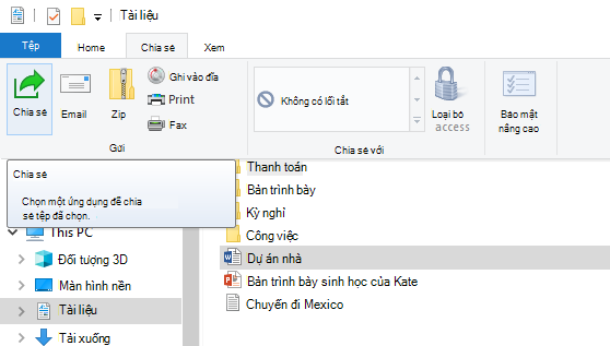 Nơi tìm nút Chia sẻ trong File Explorer trên Windows 10