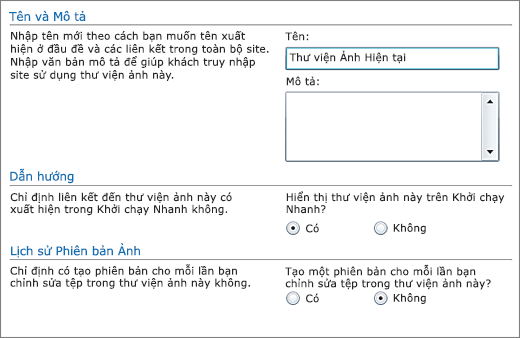 Hộp thoại để thêm tên, sơ đồ, dẫn hướng khởi động nhanh và lập phiên bản.