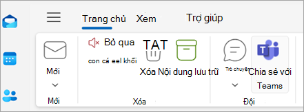 Ảnh chụp màn hình hiển thị Chia sẻ với Teams trong dải băng Outlook