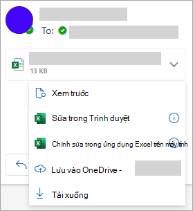 Menu thả xuống để lưu tệp đính kèm vào OneDrive.