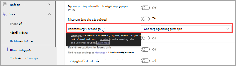 Người quản trị sẽ có thể cho phép người dùng của họ cấu hình thiết đặt bận-on-busy