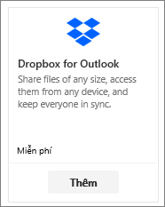 Ảnh chụp màn hình ô phần bổ trợ Dropbox dành cho Outlook sẵn dùng miễn phí.