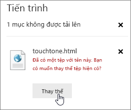 Hộp thoại Tải lên không thành công với nút thay thế được tô sáng