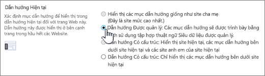 Phần dẫn hướng hiện tại với dẫn hướng được quản lý được chọn