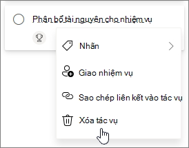 Xóa nhiệm vụ trong Planner