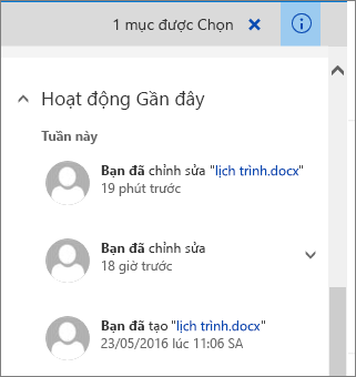 Danh sách hoạt động gần đây